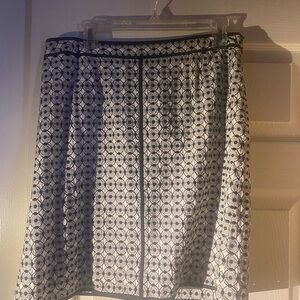Talbots Black and White Geometric A-Line Skirt